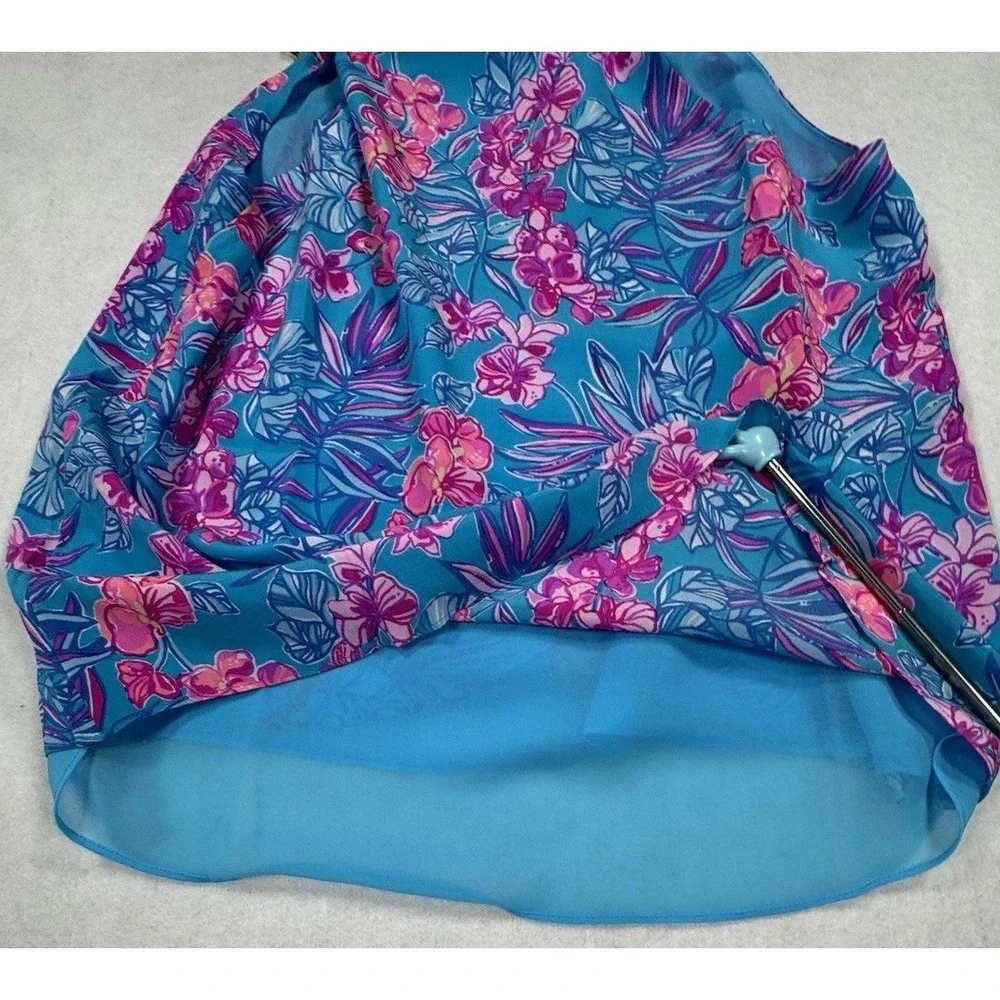 Lilly Pulitzer Size 8 Blue Pink Tropical Floral Chain Neck Sleevless Top - Picture 8 of 11